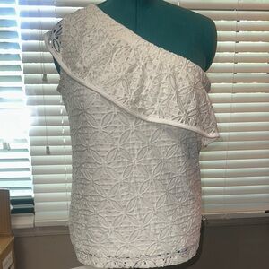 White Asymmetrical Ruffled Sleeveless Blouse